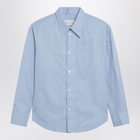 26SS 아미 코튼 샤프 칼라 아미 드 하트 와이드 셔츠 USH808CO0063 484 BLUE