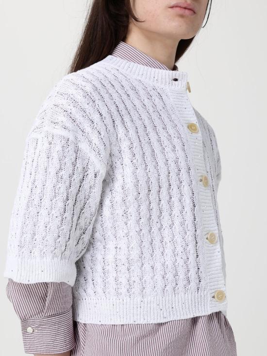 26SS 브루넬로 쿠치넬리 리넨 대즐링 케이블 오픈워크 가디건 MCO559706 C159 White - BRUNELLO CUCINELLI