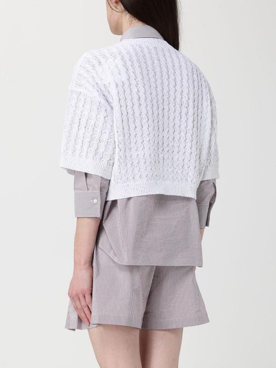 26SS 브루넬로 쿠치넬리 리넨 대즐링 케이블 오픈워크 가디건 MCO559706 C159 White - BRUNELLO CUCINELLI
