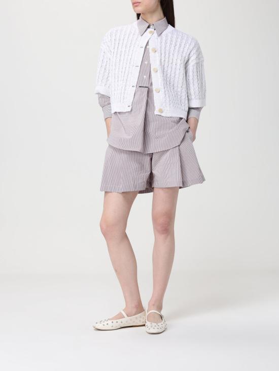 26SS 브루넬로 쿠치넬리 리넨 대즐링 케이블 오픈워크 가디건 MCO559706 C159 White - BRUNELLO CUCINELLI