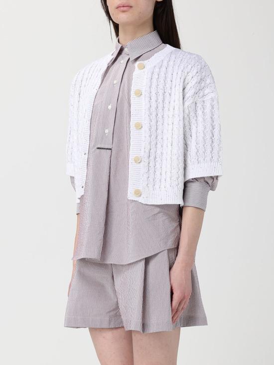 26SS 브루넬로 쿠치넬리 리넨 대즐링 케이블 오픈워크 가디건 MCO559706 C159 White - BRUNELLO CUCINELLI