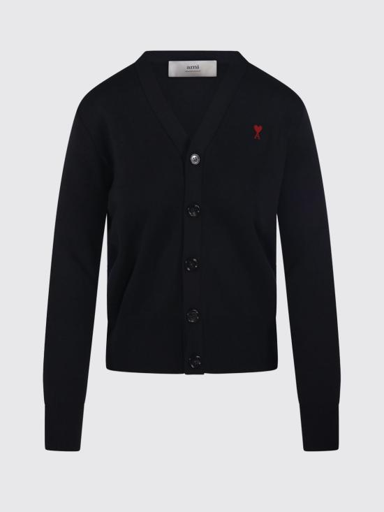 26SS 아미 ADC 스몰 하트 로고 V넥 가디건 FKC374001 009 Black - AMI