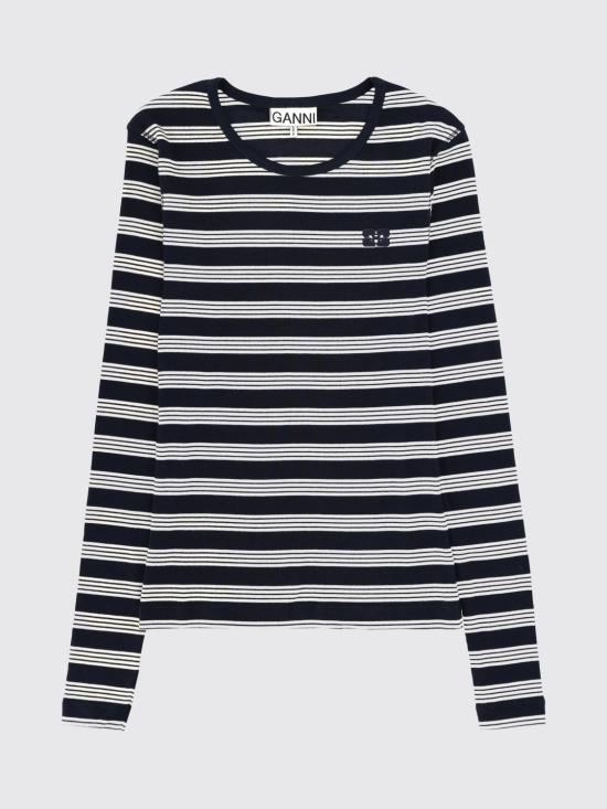 26SS 가니 스트라이프 리브 긴팔 티셔츠 A1050066 868 Pink - GANNI