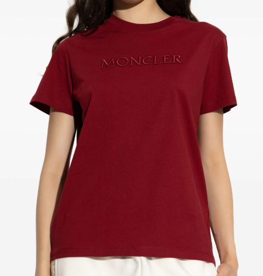 26SS 몽클레어 자수 토널 로고 코튼 티셔츠 L10938C0002189AUO 438 DARK RED - MONCLER