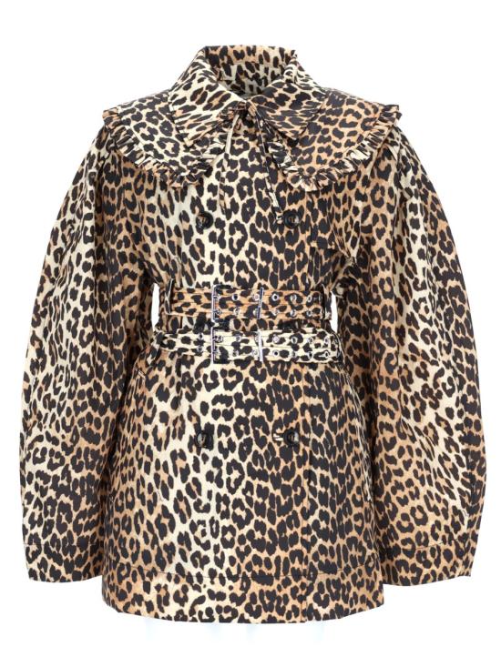 26SS 가니 레오파드 쇼트 트렌치 코트 A1010074 859 ANIMALIER