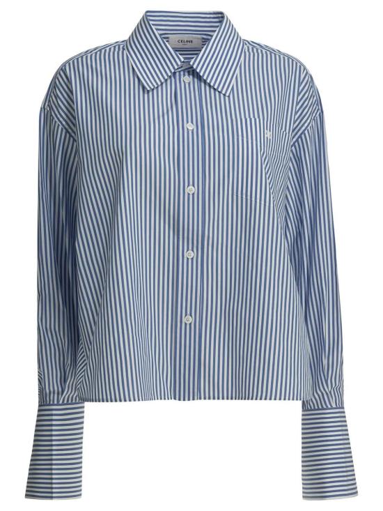 26SS 셀린느 스트라이프 코튼 포플린 크롭 셔츠 RC0941389 CBA0 CRAIEBLEU CIEL CBA0 CRAIE BLEU CIEL