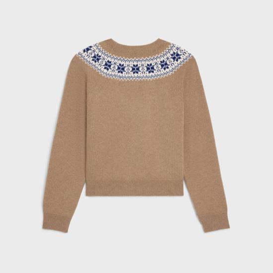 25FW 셀린느 페어 아일 캐시미어 크루넥 스웨터 RY0HM0N82 04FG CAMEL - CELINE