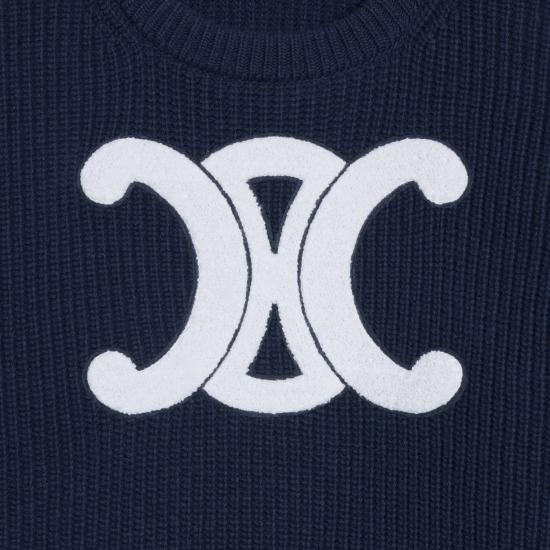 25FW 셀린느 리브드 울 크루넥 스웨터 RY0GS423P 07MR NAVY - CELINE