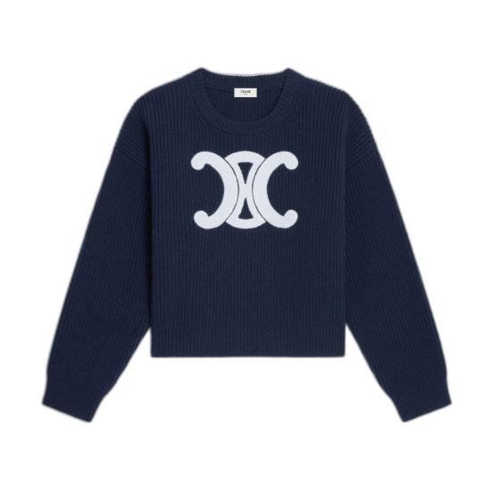 25FW 셀린느 리브드 울 크루넥 스웨터 RY0GS423P 07MR NAVY