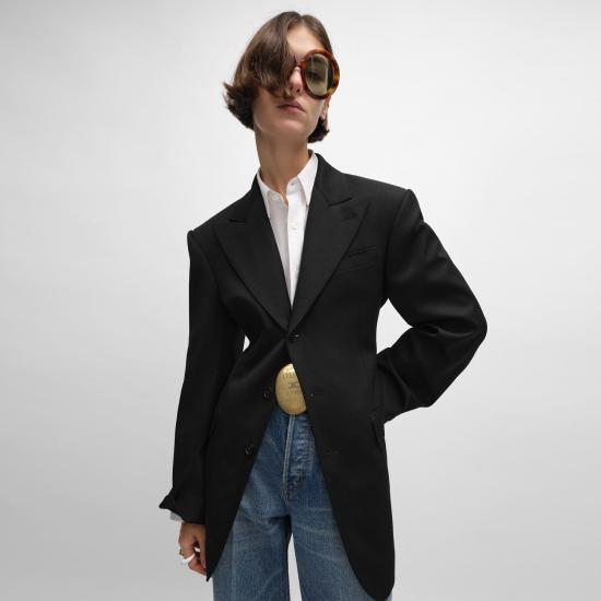 26SS 셀린느 다이애그널 울 콜론 재킷 RV15G092D 38NO BLACK - CELINE