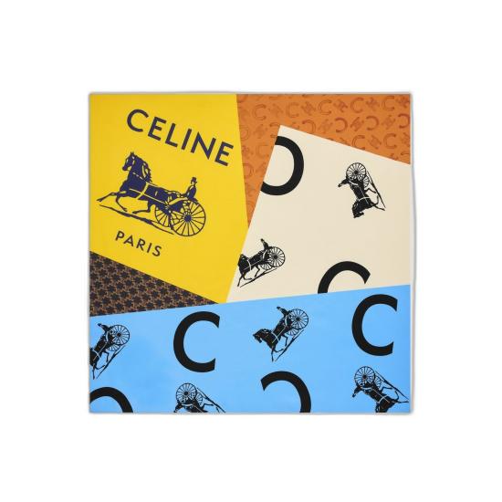 26SS 셀린느 스웨터 실크 크윌 스카프 2AW902Q32 GGO0 BLUECREAMYELLOW GGO0 BLUE CREAM YELLOW