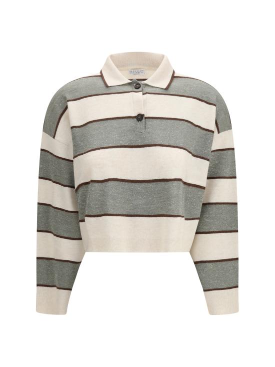 26SS 브루넬로 쿠치넬리 스파클링 스트라이프 크롭 니트 폴로 M16221605 CQU70 MULTICOLOUR