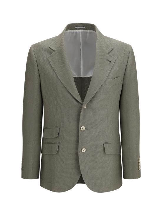 26SS 브루넬로 쿠치넬리 실크, 리넨 & 울 블렌디드 홉색 디컨스트럭티드 카발로 블레이저 MZ4037BWD C053 KHAKI