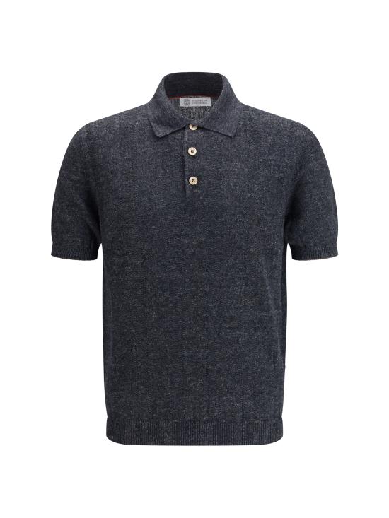 26SS 브루넬로 쿠치넬리 와이드 립 코튼 리넨니트 폴로셔츠 M2L707815 CGB23 GREY