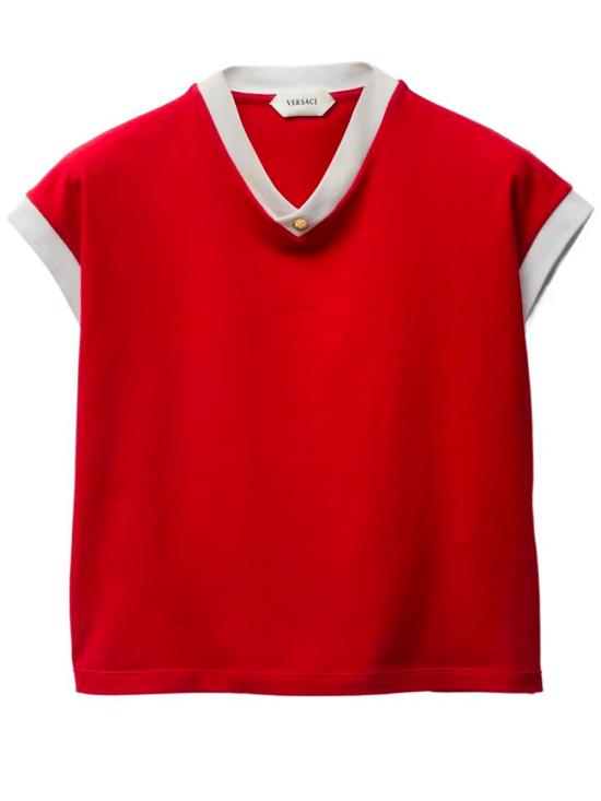 26SS 베르사체 민소매 티셔츠 1023697 1A17894 2RC90 LIPSTICK RED WHITE