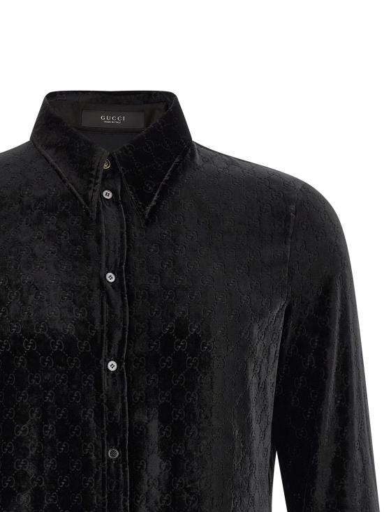 26SS 구찌 스트레치 GG 벨벳 데보레 셔츠 860674ZAUS41000 Black - GUCCI