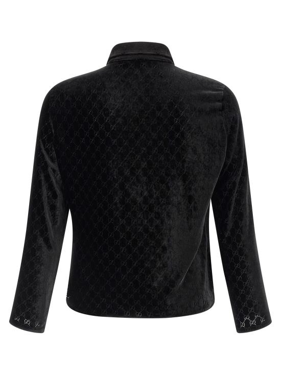 26SS 구찌 스트레치 GG 벨벳 데보레 셔츠 860674ZAUS41000 Black - GUCCI