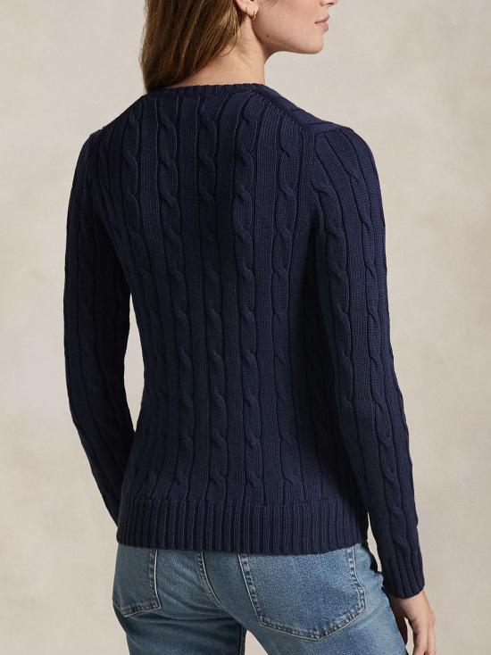 26SS 폴로 랄프로렌 포니로고 피마 코튼 케이블 니트 V넥 스웨터 211971870 004 BLUE - POLO RALPH LAUREN