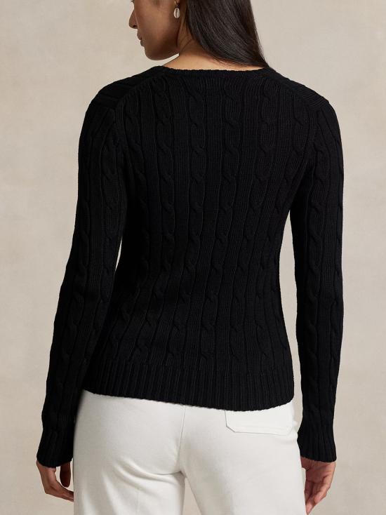 26SS 폴로 랄프로렌 포니로고 피마 코튼 케이블 니트 V넥 스웨터 211971870 002 BLACK - POLO RALPH LAUREN