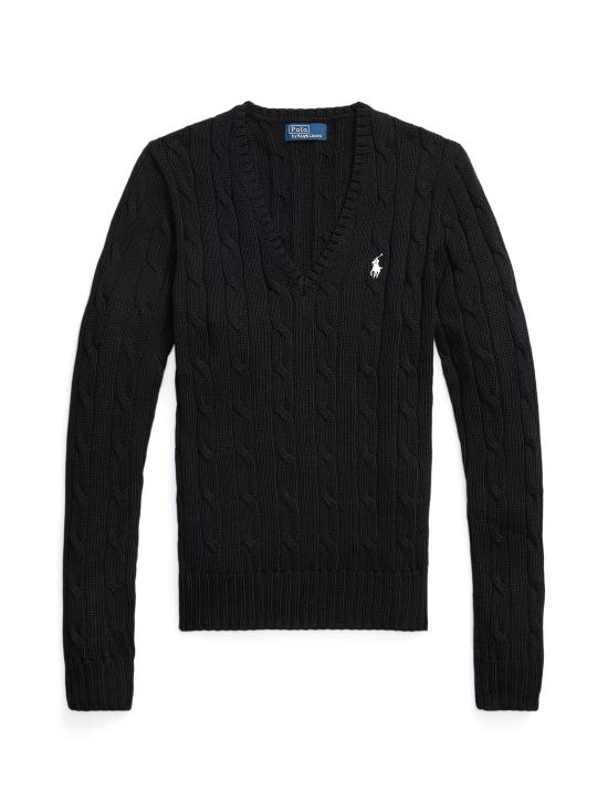 26SS 폴로 랄프로렌 포니로고 피마 코튼 케이블 니트 V넥 스웨터 211971870 002 BLACK