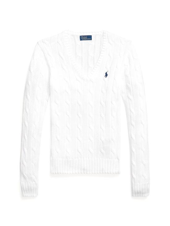 26SS 폴로 랄프로렌 포니로고 피마 코튼 케이블 니트 V넥 스웨터 211971870 003 WHITE