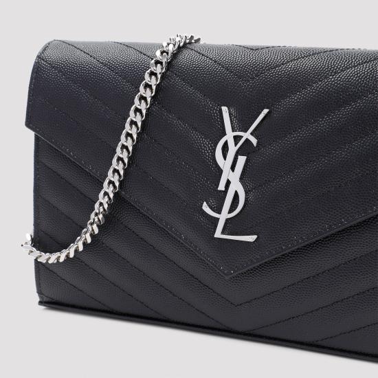 26SS 생로랑 그랑 드 뿌드르 엠보스드 레더 카산드라 마틀라세 체인 지갑 377828 BOW02 1000 NERO - SAINT LAURENT