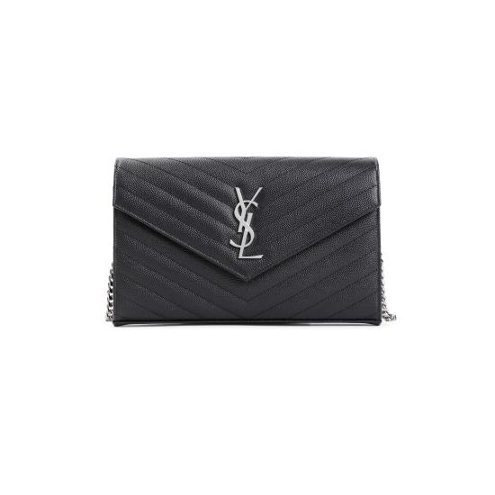 26SS 생로랑 그랑 드 뿌드르 엠보스드 레더 카산드라 마틀라세 체인 지갑 377828 BOW02 1000 NERO - SAINT LAURENT