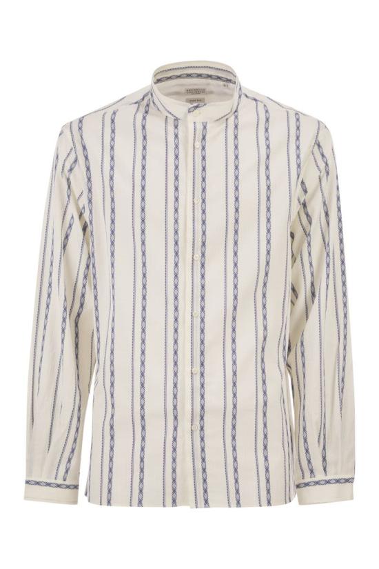 26SS 브루넬로 쿠치넬리 긴팔 셔츠 MA6870625 C100 WHITE BLUE