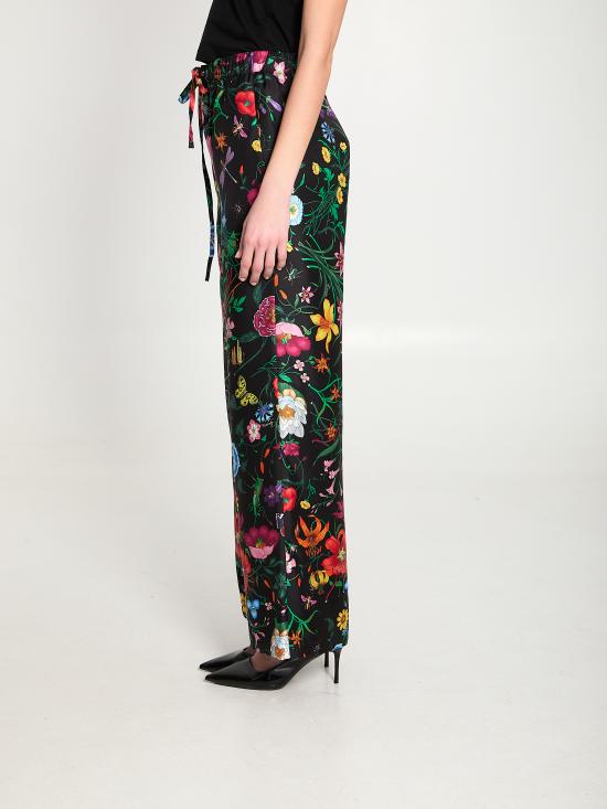 26SS 구찌 플로라 프린트 실크 트윌 팬츠 867082ZAUU8 1066 BLACK - GUCCI