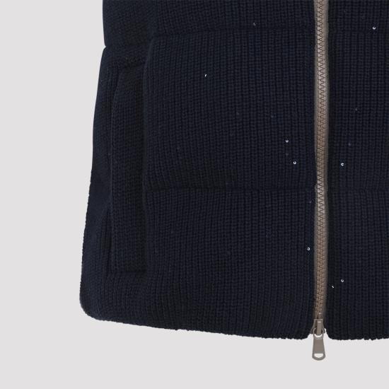 26SS 브루넬로 쿠치넬리 대즐링 코튼 잉글리시 립 니트 다운 베스트 M0DVT2142 CYH30 BLUE - BRUNELLO CUCINELLI