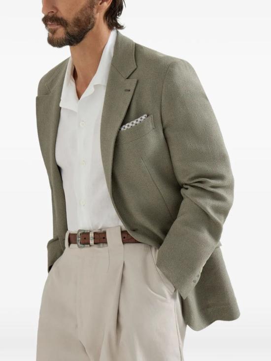 26SS 브루넬로 쿠치넬리 실크, 리넨 & 울 블렌디드 홉색 디컨스트럭티드 카발로 블레이저 MZ4037BWD C053 - BRUNELLO CUCINELLI