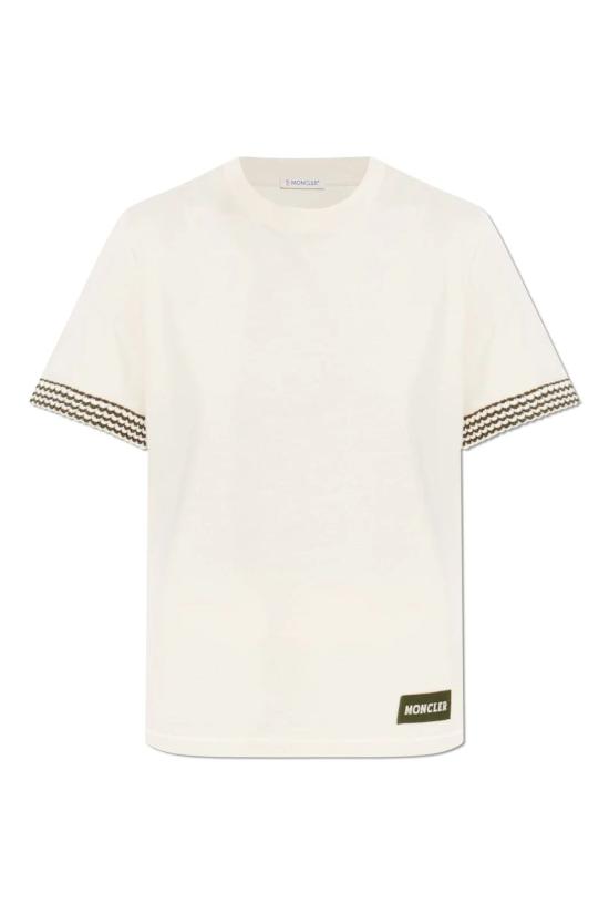 26SS 몽클레어 크로셰 트림드 코튼 로고 티셔츠 L10938C0000489AUO 052 WHITE