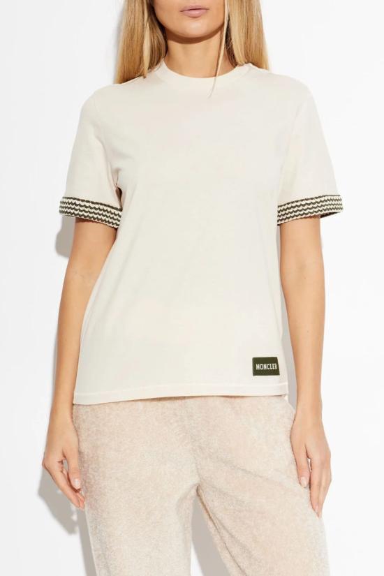 26SS 몽클레어 크로셰 트림드 코튼 로고 티셔츠 L10938C0000489AUO 052 WHITE - MONCLER