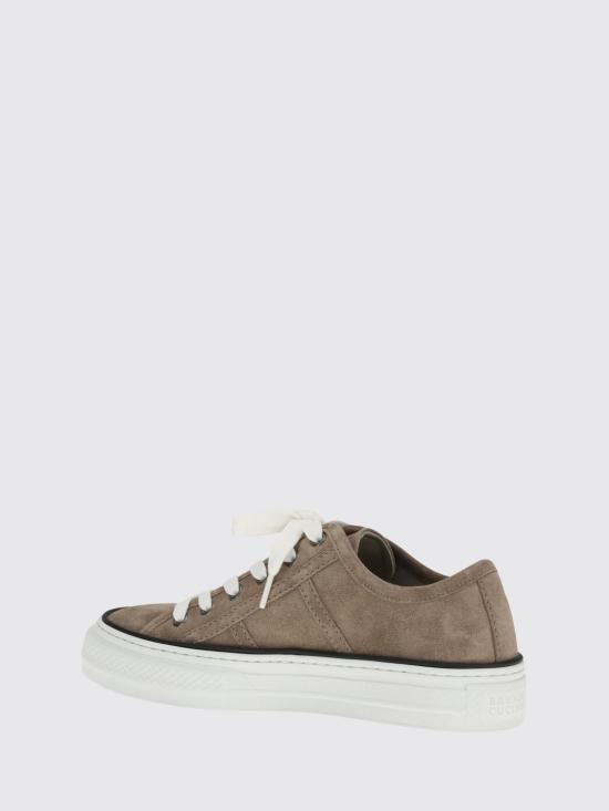 26SS 브루넬로 쿠치넬리 샤이니 탭 스웨이드 스니커즈 MZSFG3221 C8849 Beige - BRUNELLO CUCINELLI