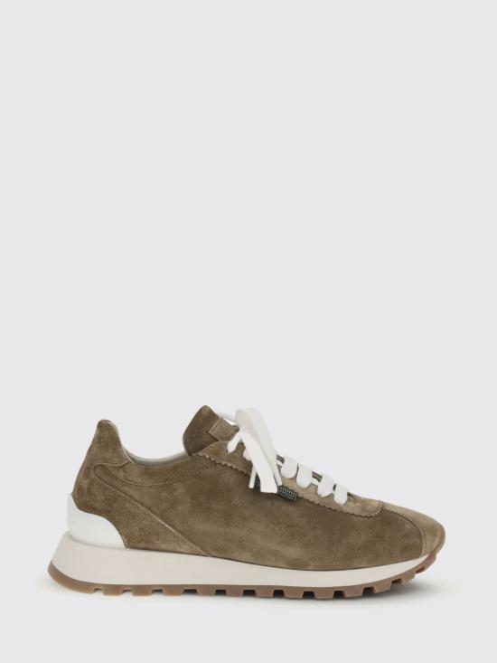 26SS 브루넬로 쿠치넬리 샤이니 탭 디테일 스웨이드 러닝 스니커즈 MZSFG2110 C8921 Mud