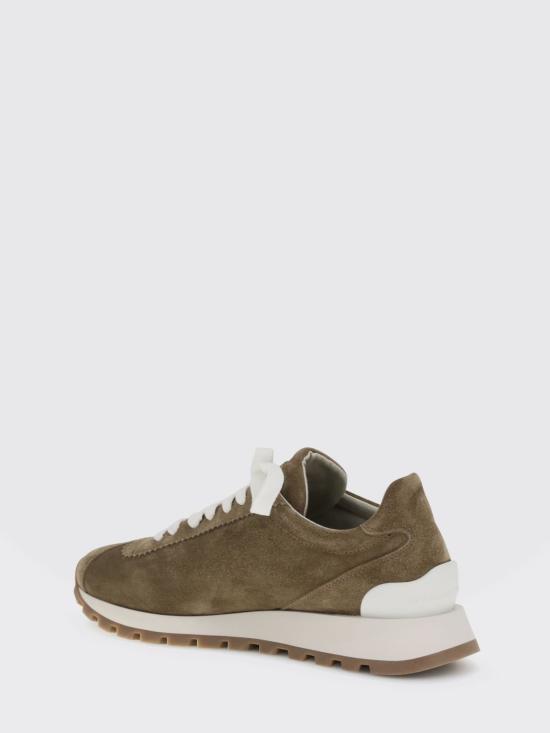 26SS 브루넬로 쿠치넬리 샤이니 탭 디테일 스웨이드 러닝 스니커즈 MZSFG2110 C8921 Mud - BRUNELLO CUCINELLI