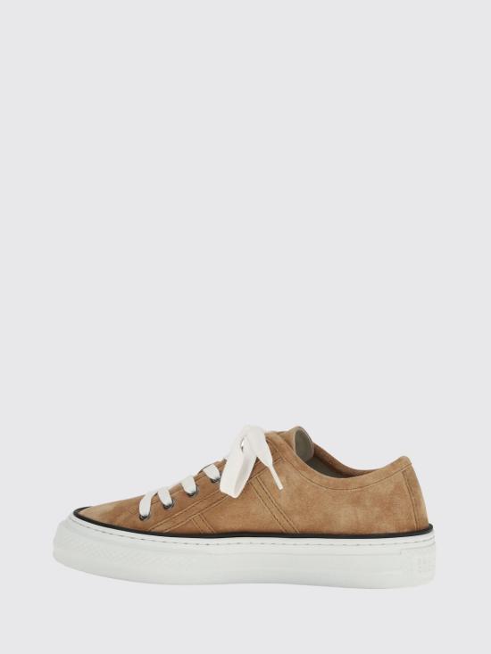 26SS 브루넬로 쿠치넬리 샤이니 탭 스웨이드 스니커즈 MZSFG3221 C9395 Camel - BRUNELLO CUCINELLI