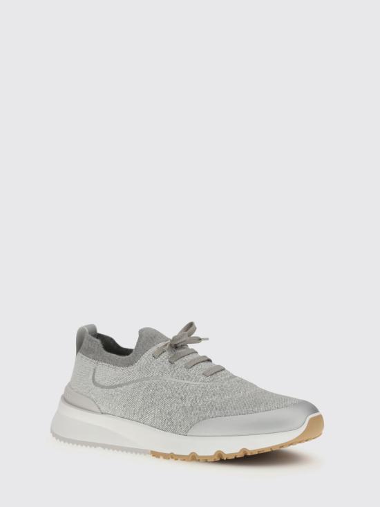 26SS 브루넬로 쿠치넬리 히트 본디드 디테일 테크노 코튼 니트 러너 스니커즈 MZUEHRO342 CRG32 Silver - BRUNELLO CUCINELLI