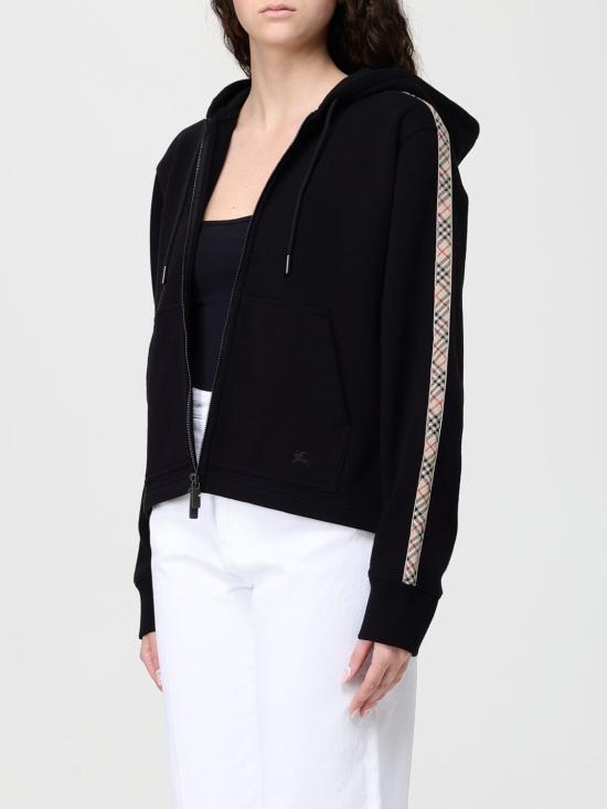 26SS 버버리 체크 트리밍 코튼 지퍼 후디 8121158 Black - BURBERRY
