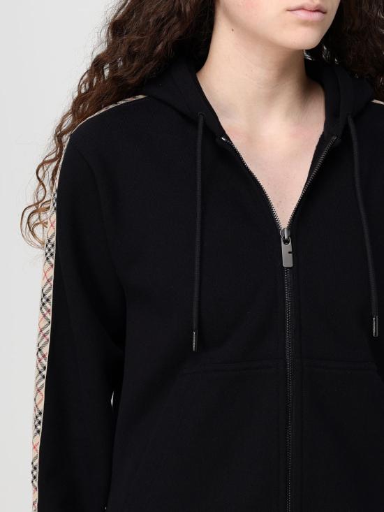 26SS 버버리 체크 트리밍 코튼 지퍼 후디 8121158 Black - BURBERRY