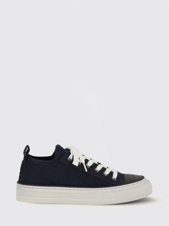 26SS 브루넬로 쿠치넬리 프레셔스 토 코튼 니트 & 스웨이드 스니커즈 MZ35G2650 C4224 Blue
