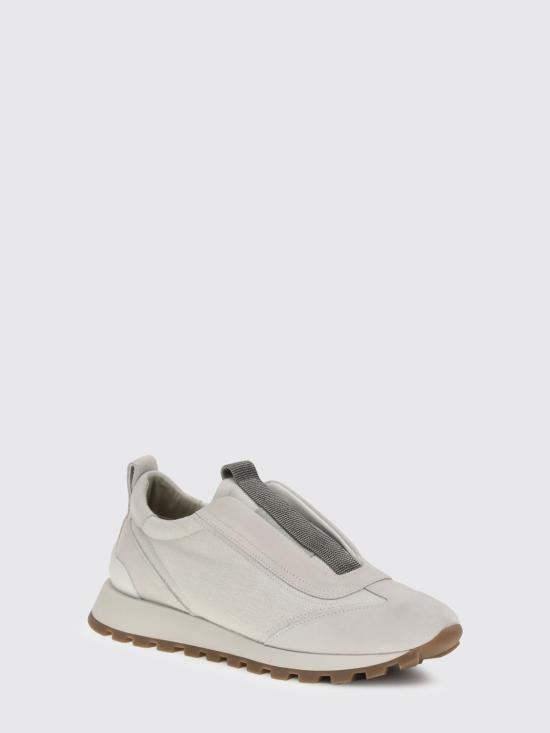 26SS 브루넬로 쿠치넬리 프레셔스 디테일 캔버스 & 스웨이드 러너 MZ58G2127 C209 Silver - BRUNELLO CUCINELLI