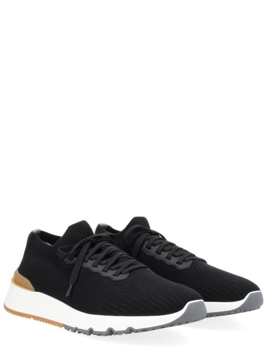 26SS 브루넬로 쿠치넬리 코튼 니트 세미 폴리쉬드 카프스킨 러너 MZUPMBO252 CIK10 BLACK - BRUNELLO CUCINELLI