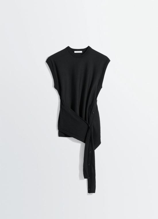 26SS 르메르 슬리브리스 버튼 탑 메리노 블렌드 PO0002 LK087 999 BLACK DOM