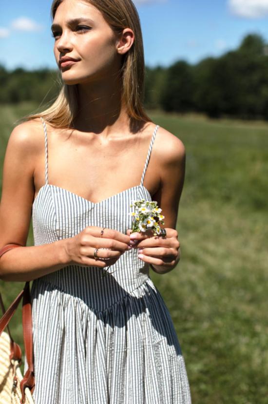  에머슨 프라이 롱 원피스 코튼 데이 스트라이프 드레스 - EMERSON FRY