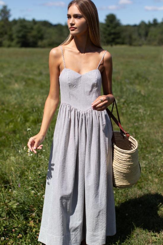  에머슨 프라이 롱 원피스 코튼 데이 스트라이프 드레스