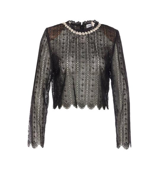  셀프 포트레이트 블라우스 오르간자 레이스 탑 블랙