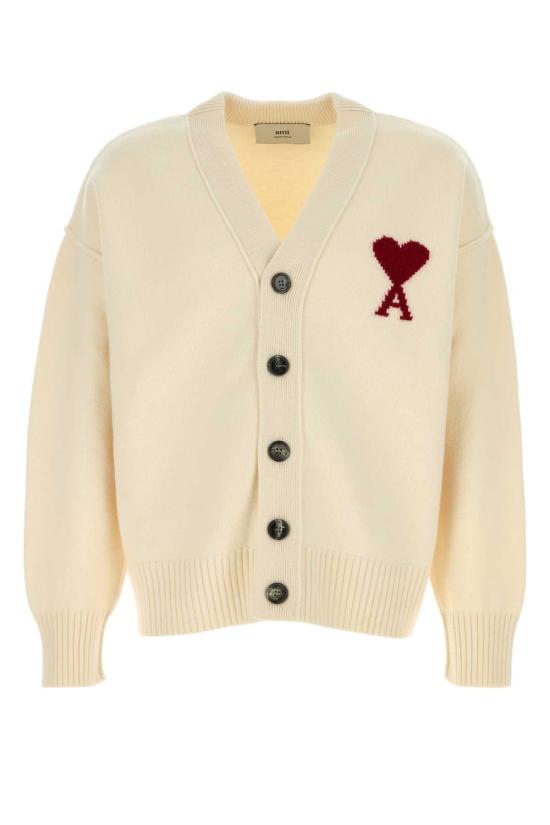 26SS 아미 하트 로고 인타르시아 V넥 가디건 UKC367018 154 White