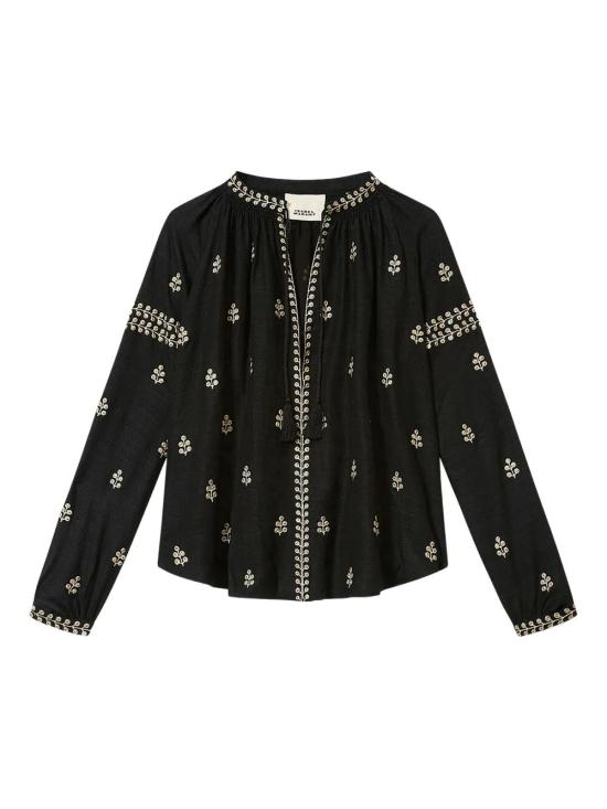 26SS 이자벨마랑 로디스 자수 투사 실크 블라우스 탑 HT0826FA D1J12I 01BK BLACK