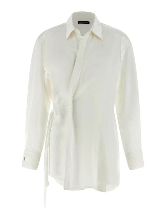 26SS 발렌시아가 바이오테크 실크 새틴 랩 셔츠 857842TTN149002 White